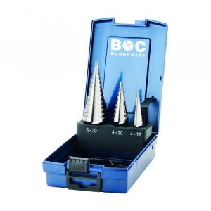Lépcsős lemezfúró készlet 4-30mm-ig 3 részes HSS BHC